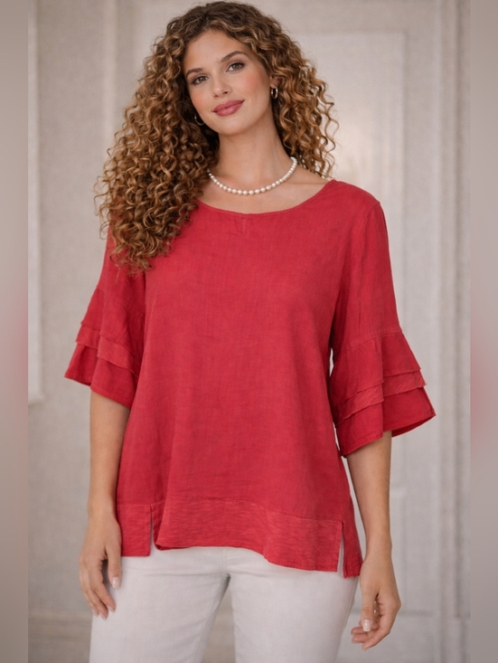 Soft Surroundings Tops - Soft Surroundings Coral Ruffle-Sleeve Tunic Top